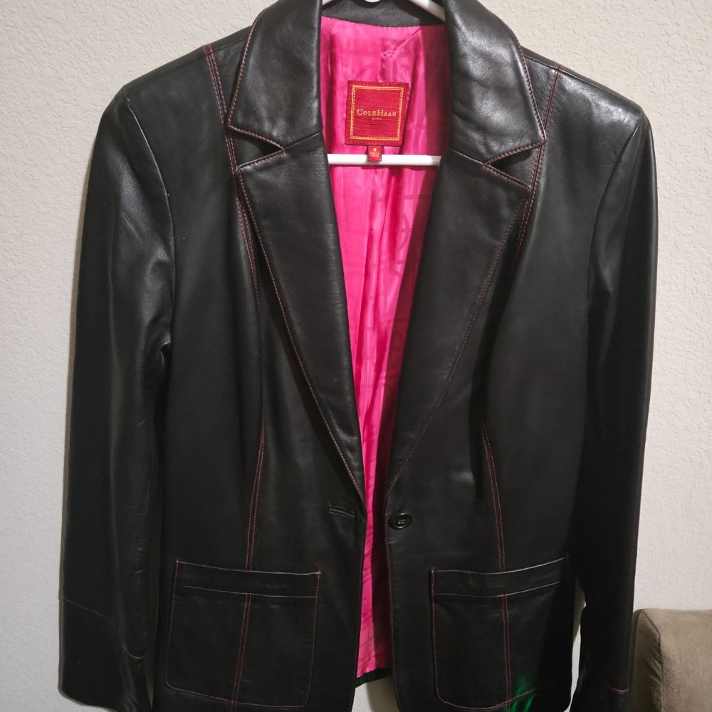 Cole Haan Leather Jacket/blazer Black and pink sz. 8